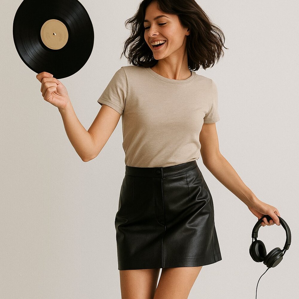Chiche Farrace Genuine Argentinean Black Leather mini Skirt - W 23" L 18"